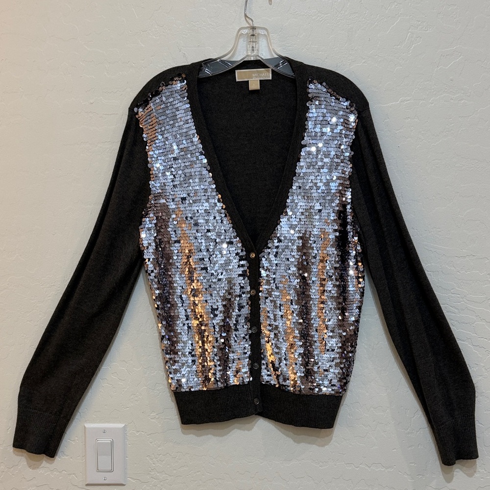 Michael Kors Black Cardigan with Silver Sequins